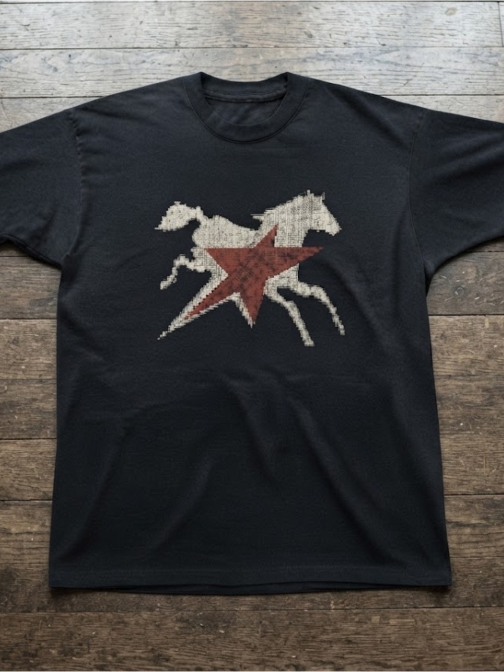 Black Horse Red Star Graphic Print Heavy Cotton Gildan T-shirt